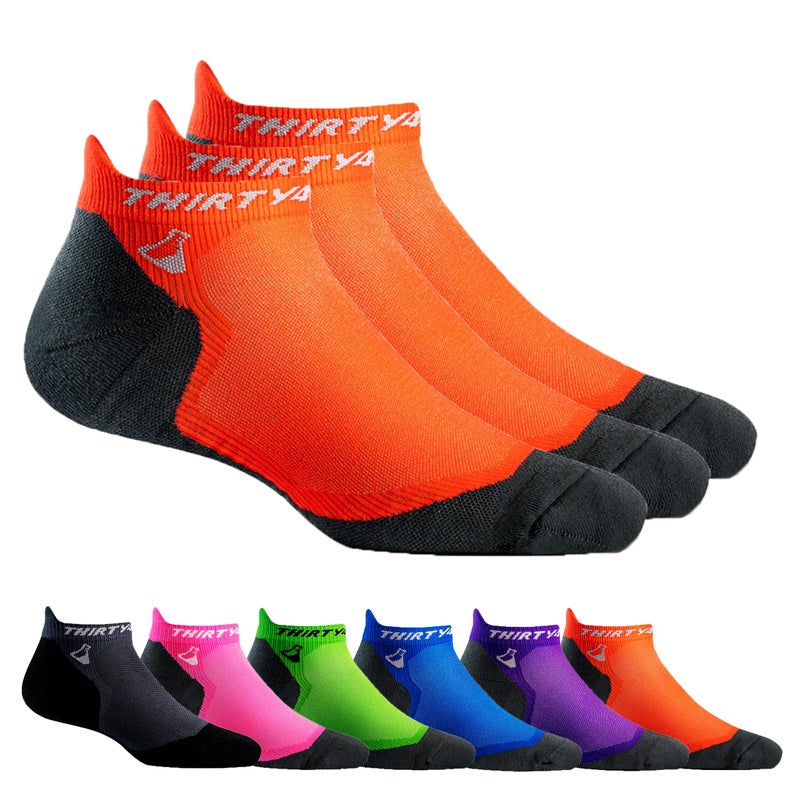 Thirty48 Ultralight Athletic Running Socks for Men and Women with Seamless Toe, Moisture Wicking, Cushion Padding (Medium - Women 7-8.5 // Men 8-9.5, [3 Pairs] Orange/Gray) - Image 1